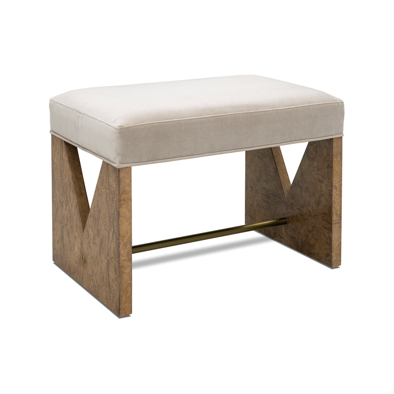 Pemberly Row V-Cut Base Upholstered Accent Stool with Brass Bar