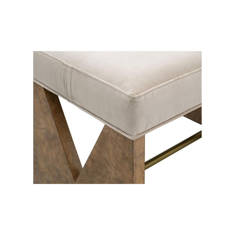 Pemberly Row V-Cut Base Upholstered Accent Stool with Brass Bar