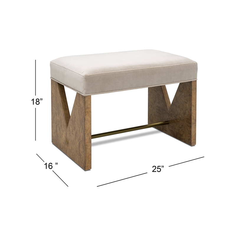 Pemberly Row V-Cut Base Upholstered Accent Stool with Brass Bar