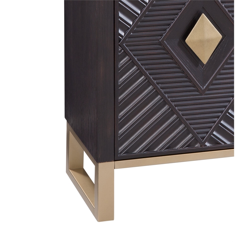 Pemberly Row Modern Boho Rubberwood Bar Cabinet in Brown and Gold