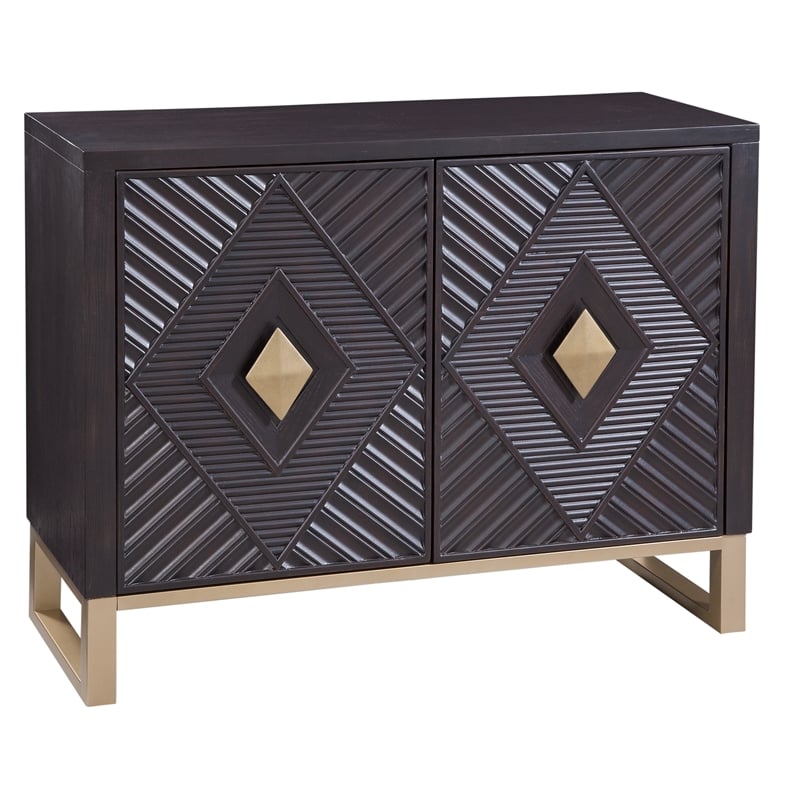 Pemberly Row Modern Boho Rubberwood Bar Cabinet in Brown and Gold