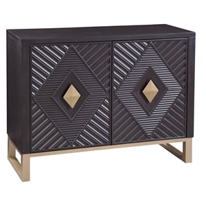 Pemberly Row Modern Boho Rubberwood Bar Cabinet in Brown and Gold