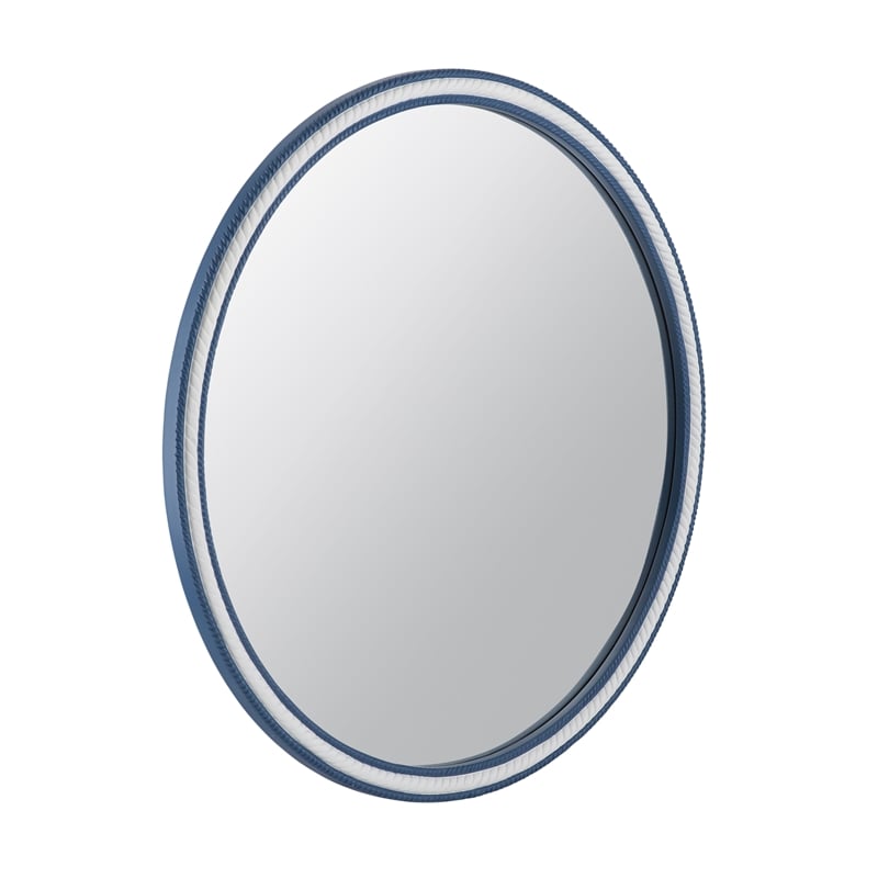 Pemberly Row Coastal Round Wall Mirror with Rope Motif in Blue