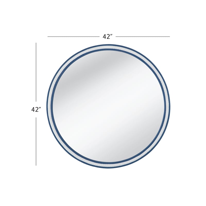 Pemberly Row Coastal Round Wall Mirror with Rope Motif in Blue