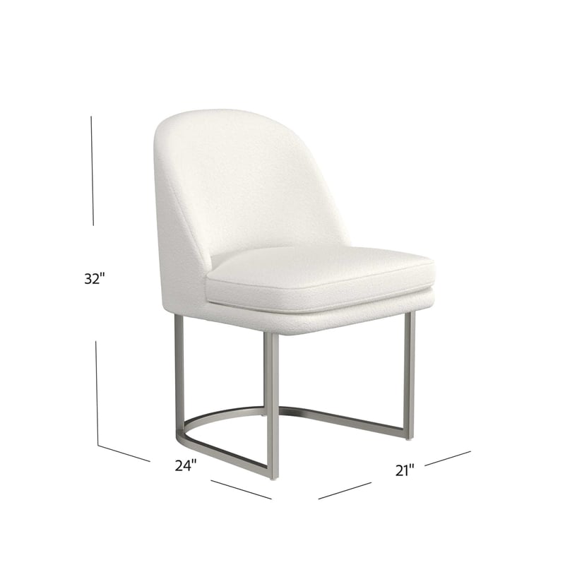 Pemberly Row Modern Boucle Dining Chair in Ivory Brushed Silver