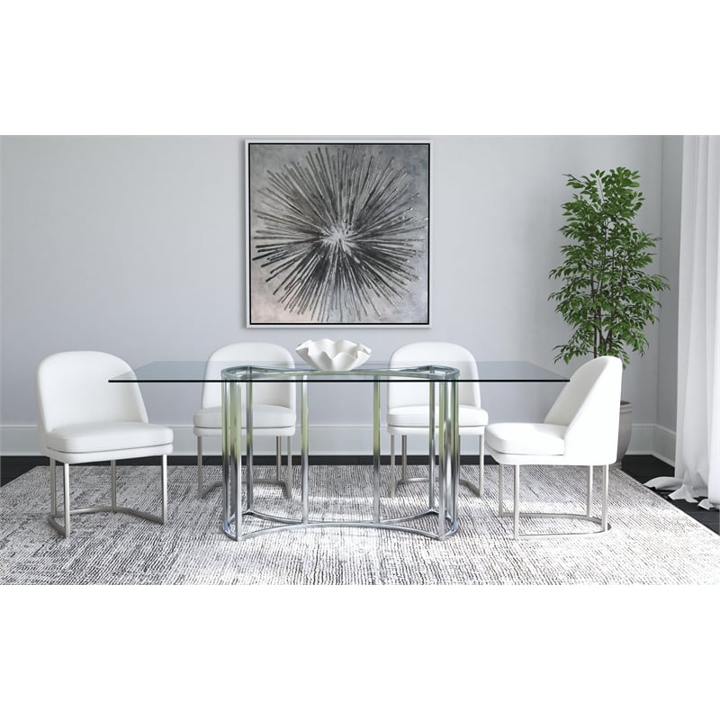 Pemberly Row Modern Boucle Dining Chair in Ivory Brushed Silver