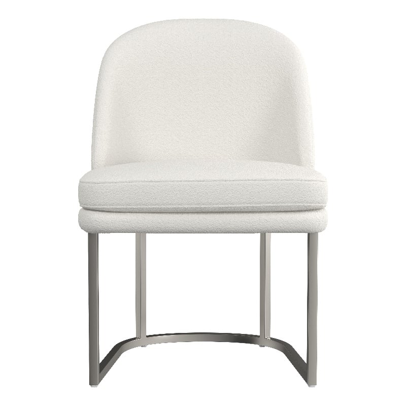 Pemberly Row Modern Boucle Dining Chair in Ivory Brushed Silver