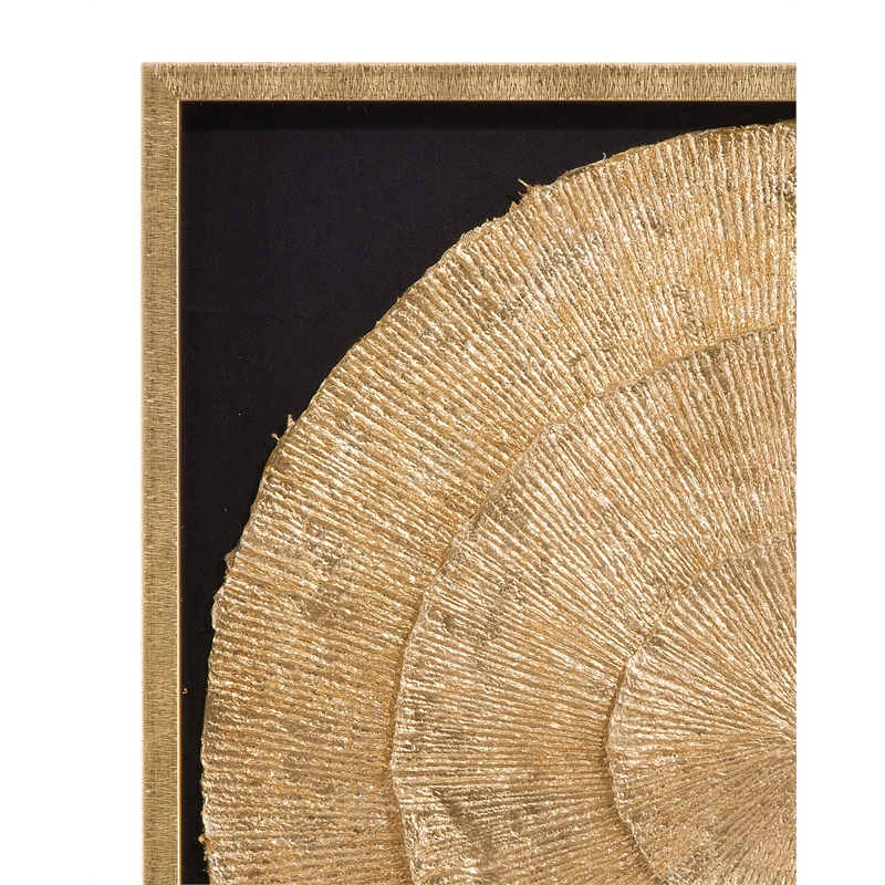Pemberly Row Black Matte Shadowbox Art with Gold Fan in Gold Frame