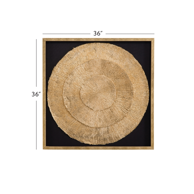 Pemberly Row Black Matte Shadowbox Art with Gold Fan in Gold Frame