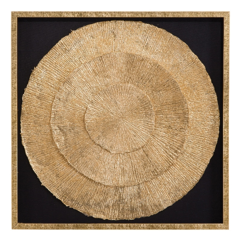 Pemberly Row Black Matte Shadowbox Art with Gold Fan in Gold Frame
