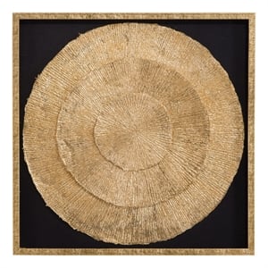 Pemberly Row Black Matte Shadowbox Art with Gold Fan in Gold Frame