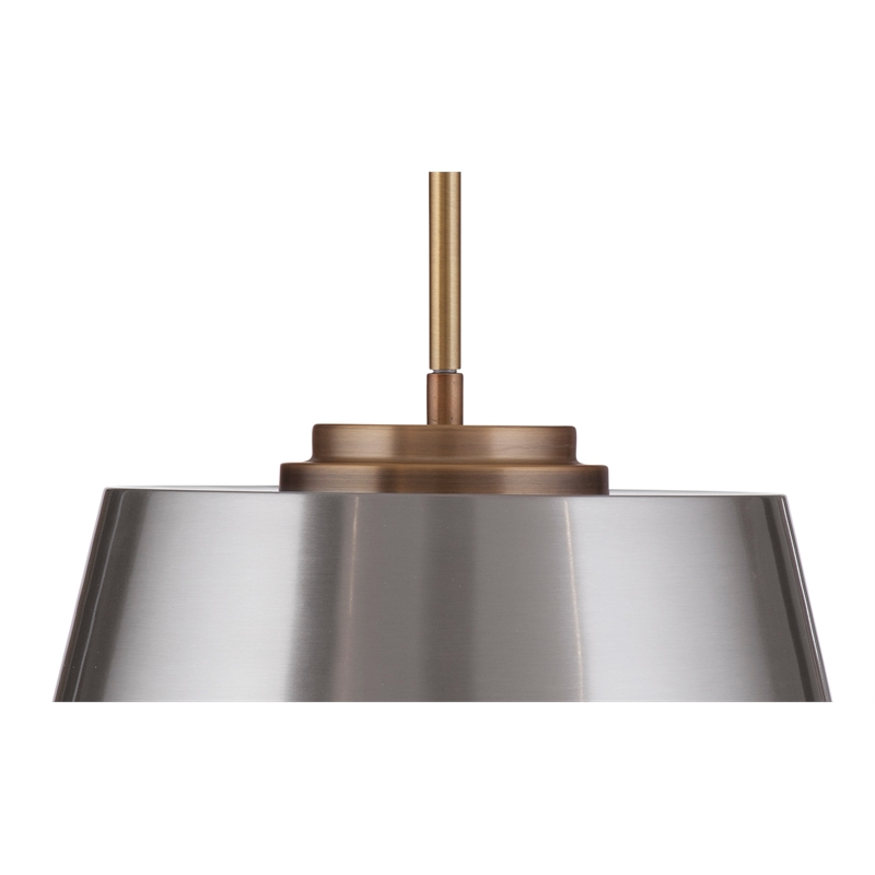 Pemberly Row Modern Brushed Steel Pendant with Brass Details