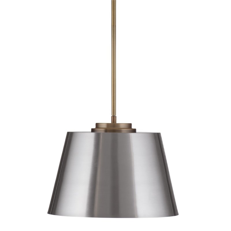 Pemberly Row Modern Brushed Steel Pendant with Brass Details