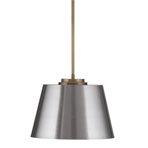 Pemberly Row Modern Brushed Steel Pendant with Brass Details