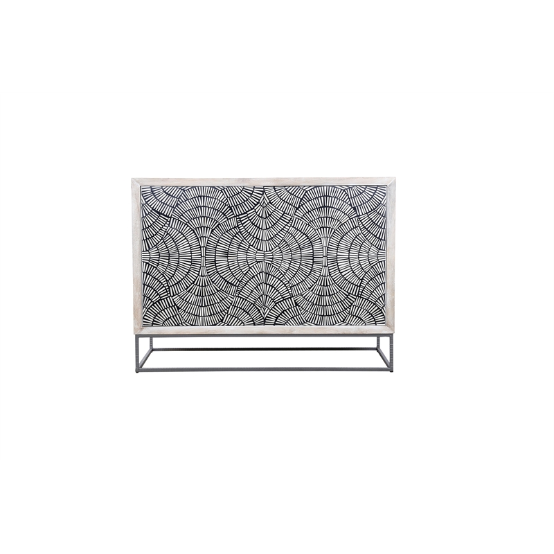 Pemberly Row Modern Boho Mango Wood Bar Cabinet in White Wash