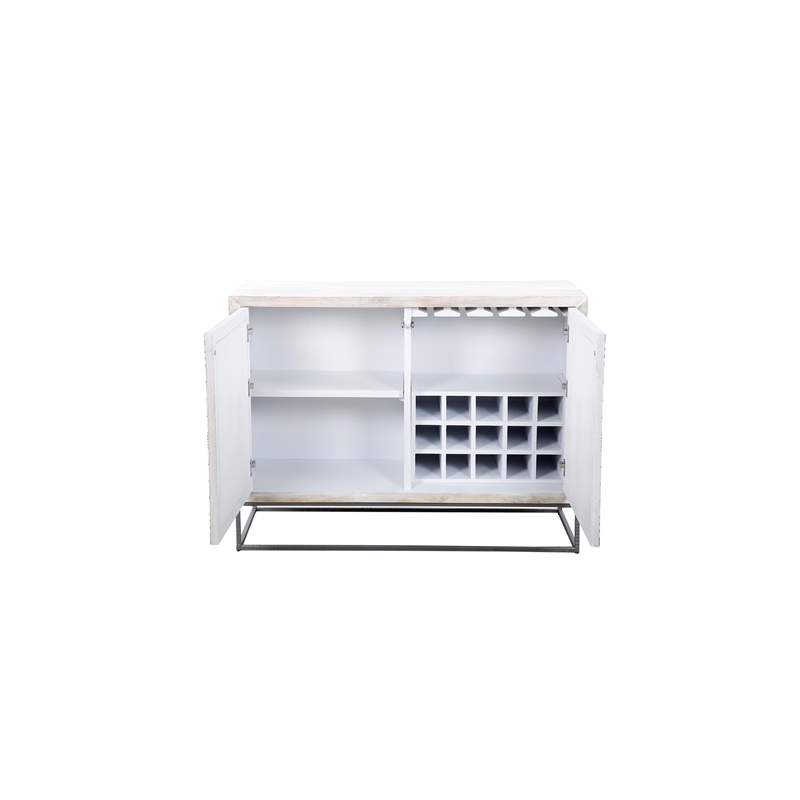 Pemberly Row Modern Boho Mango Wood Bar Cabinet in White Wash