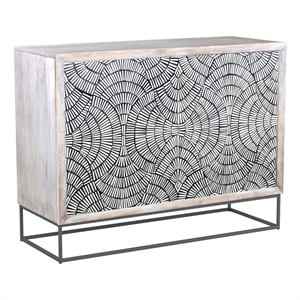 Pemberly Row Modern Boho Mango Wood Bar Cabinet in White Wash
