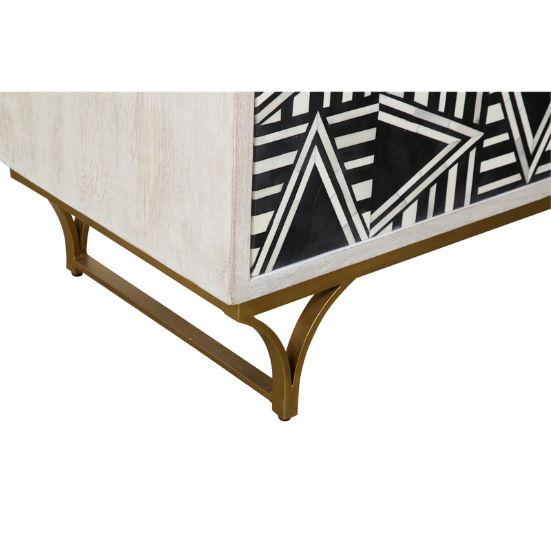 Pemberly Row Whitewash Bone and Resin Bar Cabinet in Gold Base