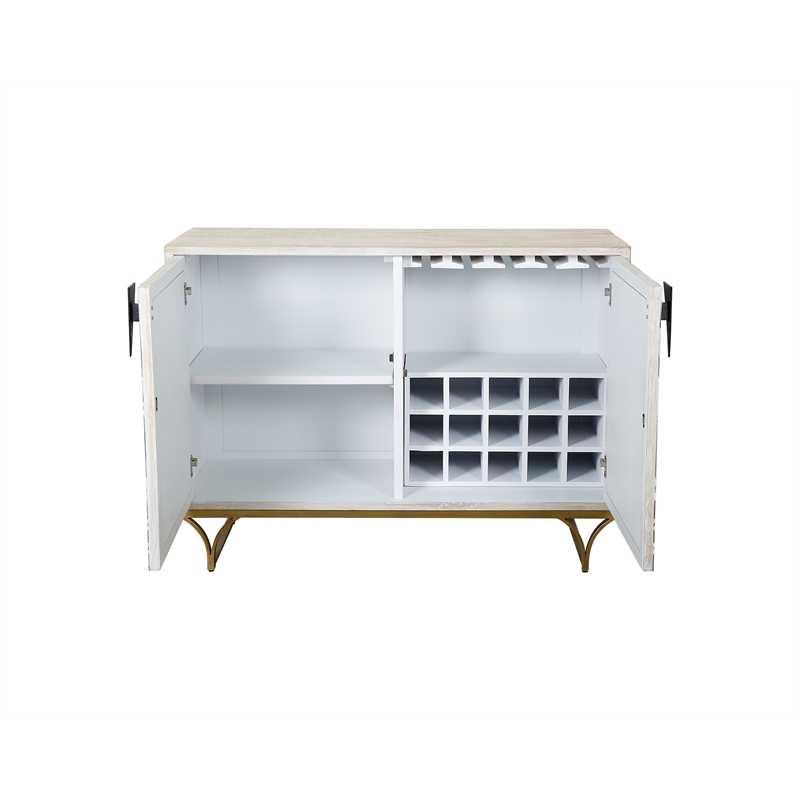 Pemberly Row Whitewash Bone and Resin Bar Cabinet in Gold Base