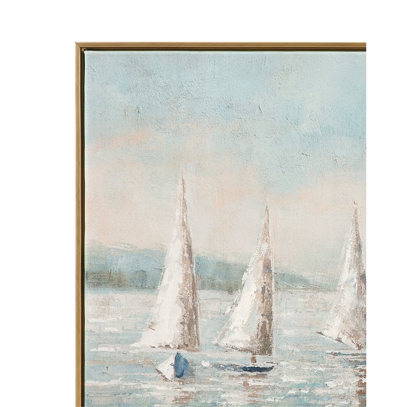 Pemberly Row Modern Coastal Sailboat Framed Canvas with Gold Frame