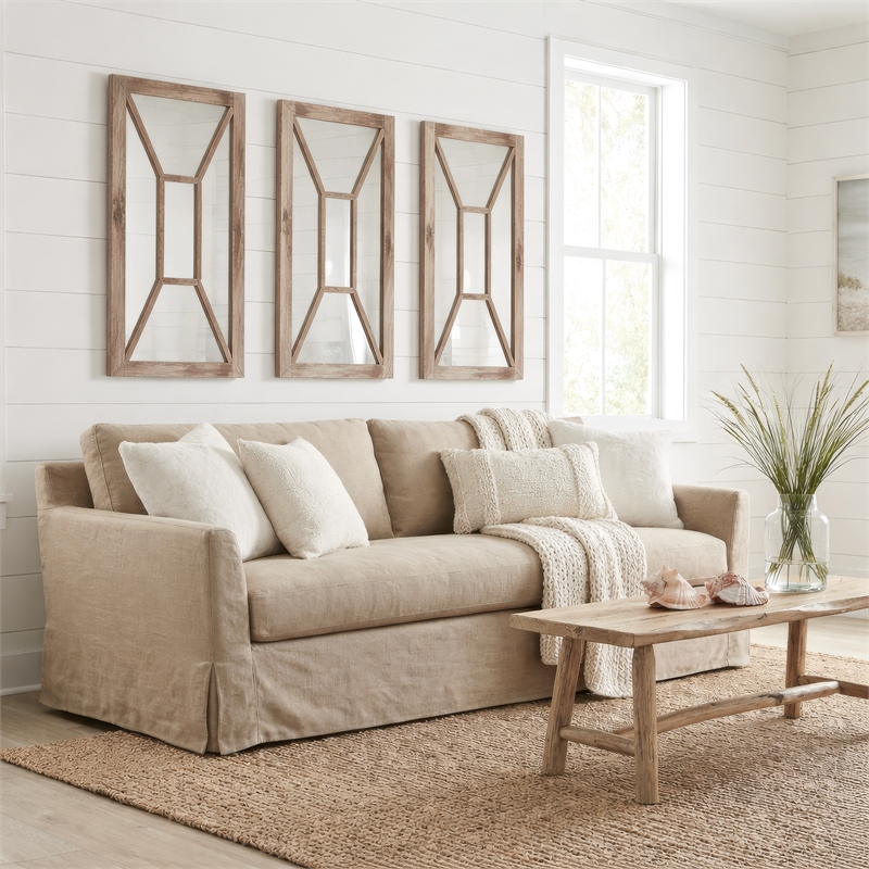 Pemberly Row Wire Brushed Coastal Wood Wall Mirror in Natural