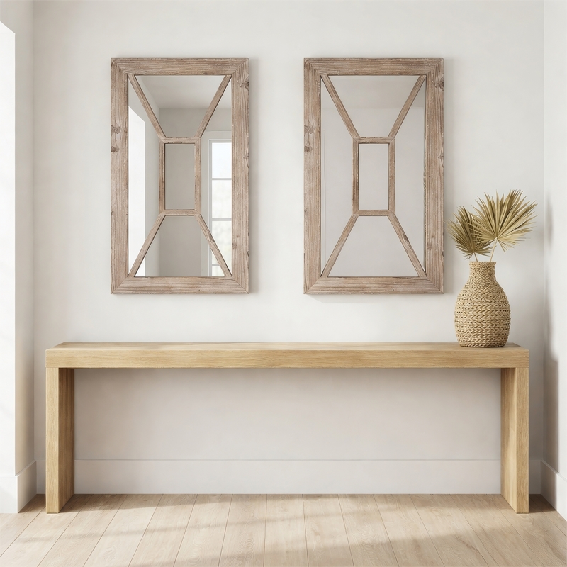 Pemberly Row Wire Brushed Coastal Wood Wall Mirror in Natural