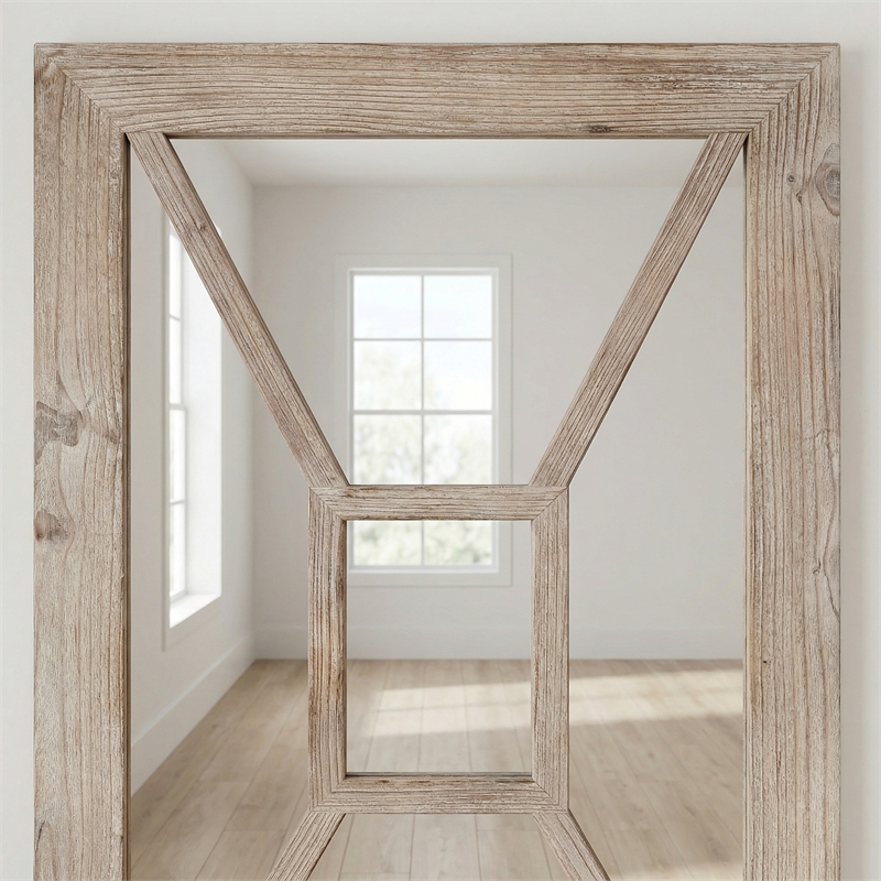Pemberly Row Wire Brushed Coastal Wood Wall Mirror in Natural