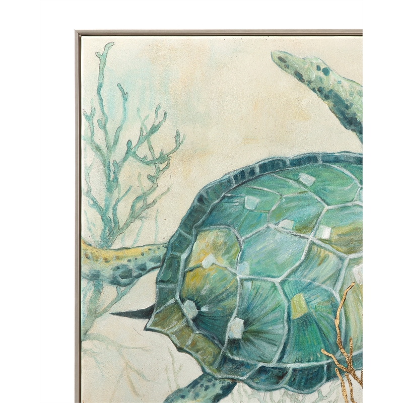 Pemberly Row Coastal Sea Turtle Framed Canvas in Silver Frame