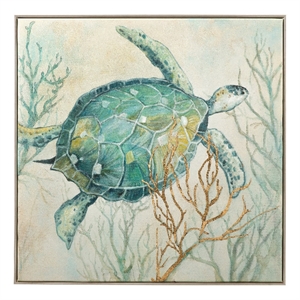 Pemberly Row Coastal Sea Turtle Framed Canvas in Silver Frame