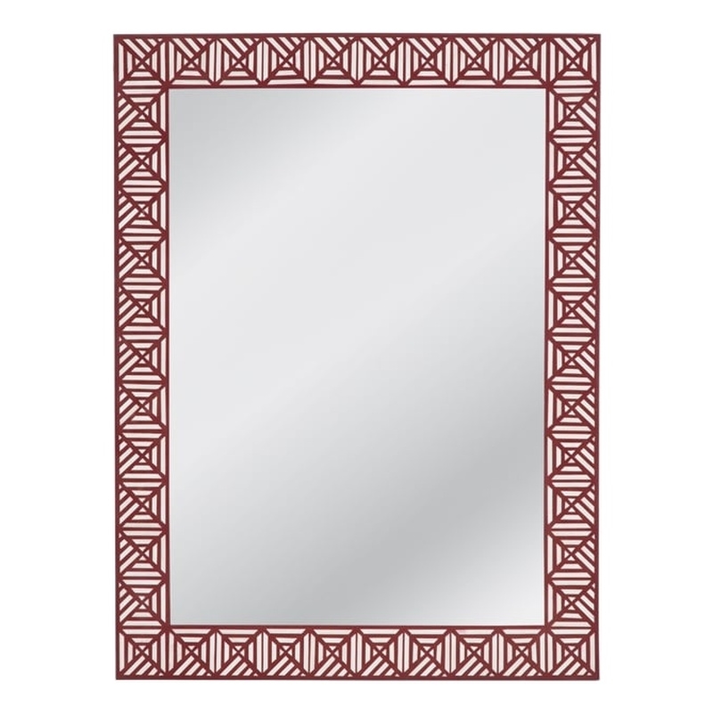 Pemberly Row Geometric Boho Wall Mirror in Maroon and White Resin