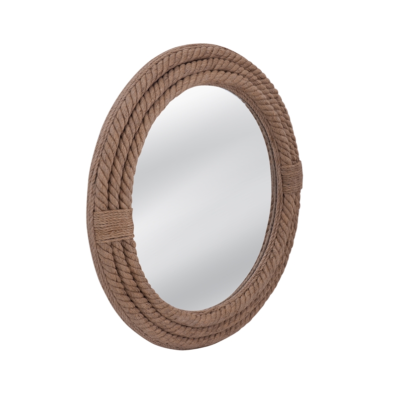 Pemberly Row Modern Coastal Round Wall Mirror with Rope Frame