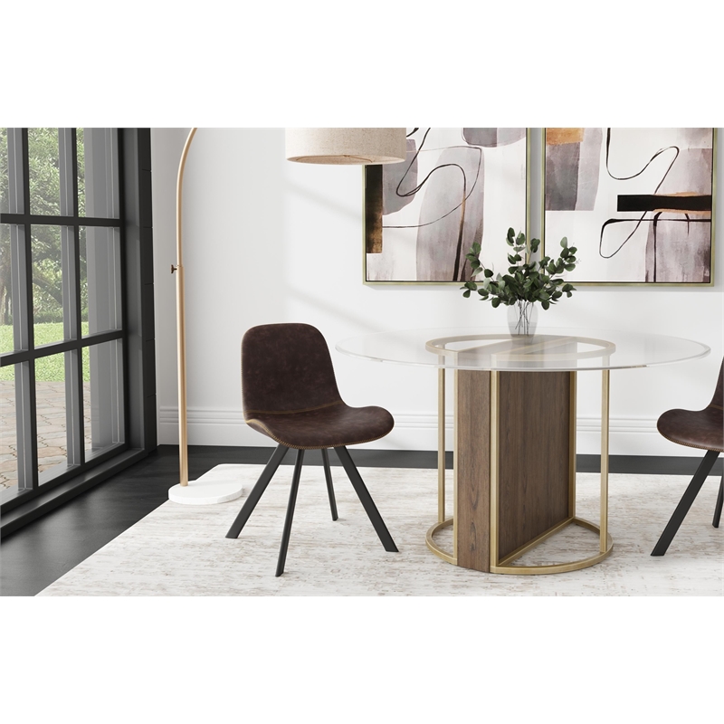 Pemberly Row Mid-Century Mindi Veneer Dining Table in Chalk Grey