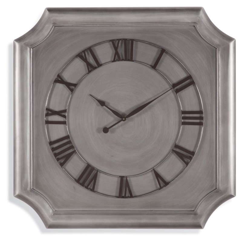 Pemberly Row Clipped Corner Wood Wall Clock in Antique Pewter