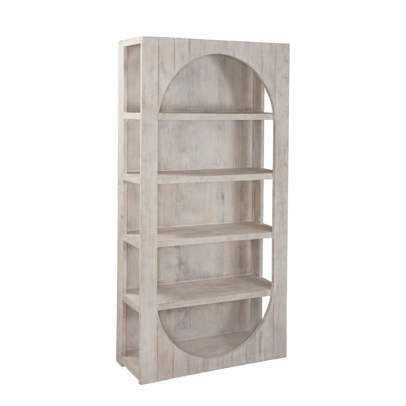 Pemberly Row Coastal Mango Wood Etagere Bookcase in White Wash