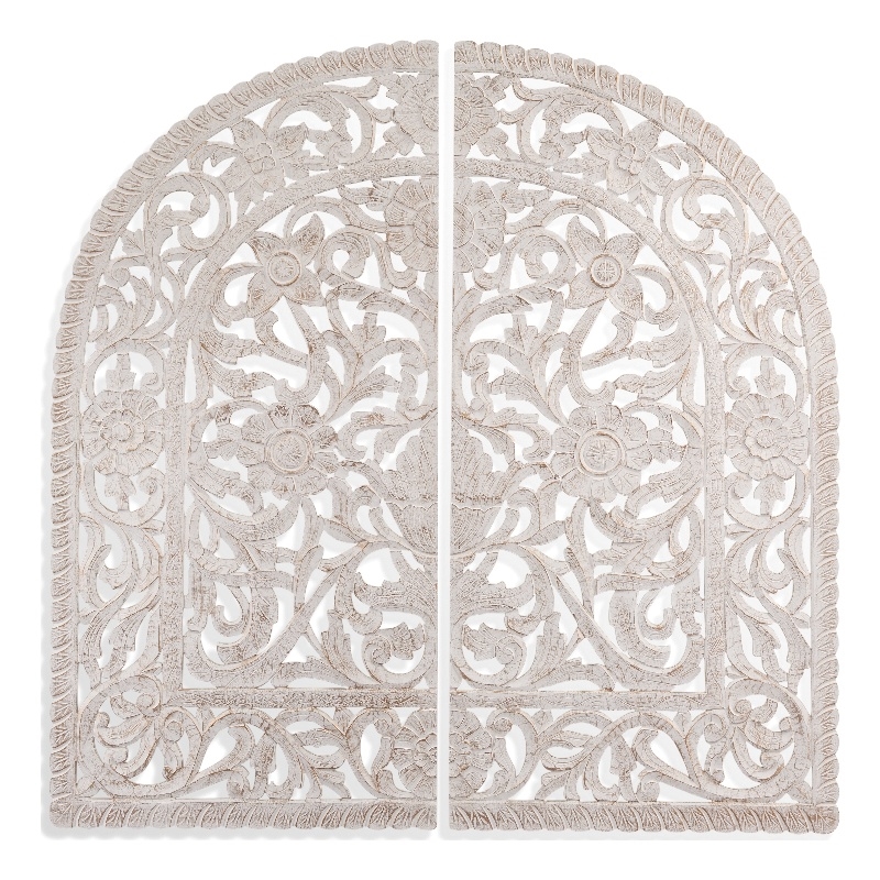 Pemberly Row Floral Cutout Arched Wall Hanging Set of 2 in White