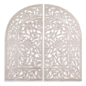 Pemberly Row Floral Cutout Arched Wall Hanging Set of 2 in White