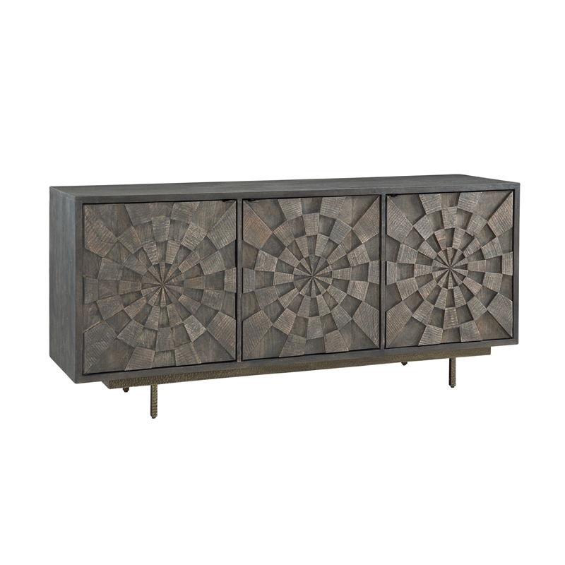 Pemberly Row Boho 3-Door Mango Wood Server in Natural Sandblasted