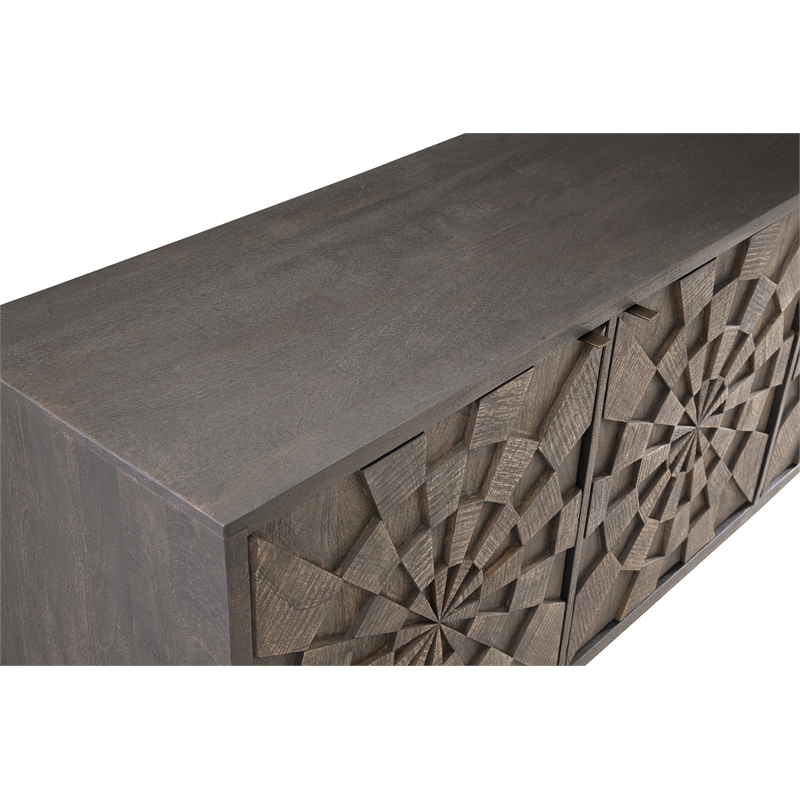 Pemberly Row Boho 3-Door Mango Wood Server in Natural Sandblasted