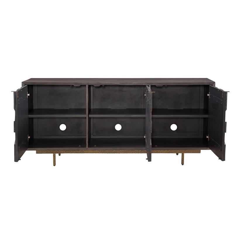 Pemberly Row Boho 3-Door Mango Wood Server in Natural Sandblasted