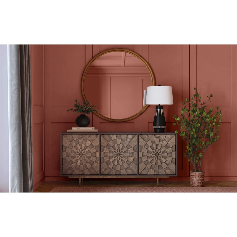 Pemberly Row Boho 3-Door Mango Wood Server in Natural Sandblasted