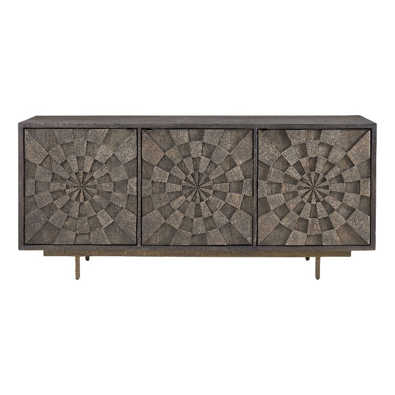 Pemberly Row Boho 3-Door Mango Wood Server in Natural Sandblasted