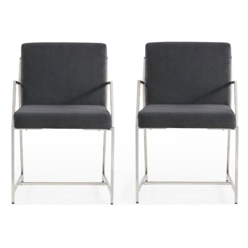 Pemberly Row Contemporary Stainless Steel Dining Chair Set of 2