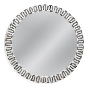 Pemberly Row Modern Round Bone Frame Wall Mirror in Blue and White