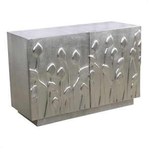 Pemberly Row German Silver Aluminum Bar Cabinet with Petal Doors
