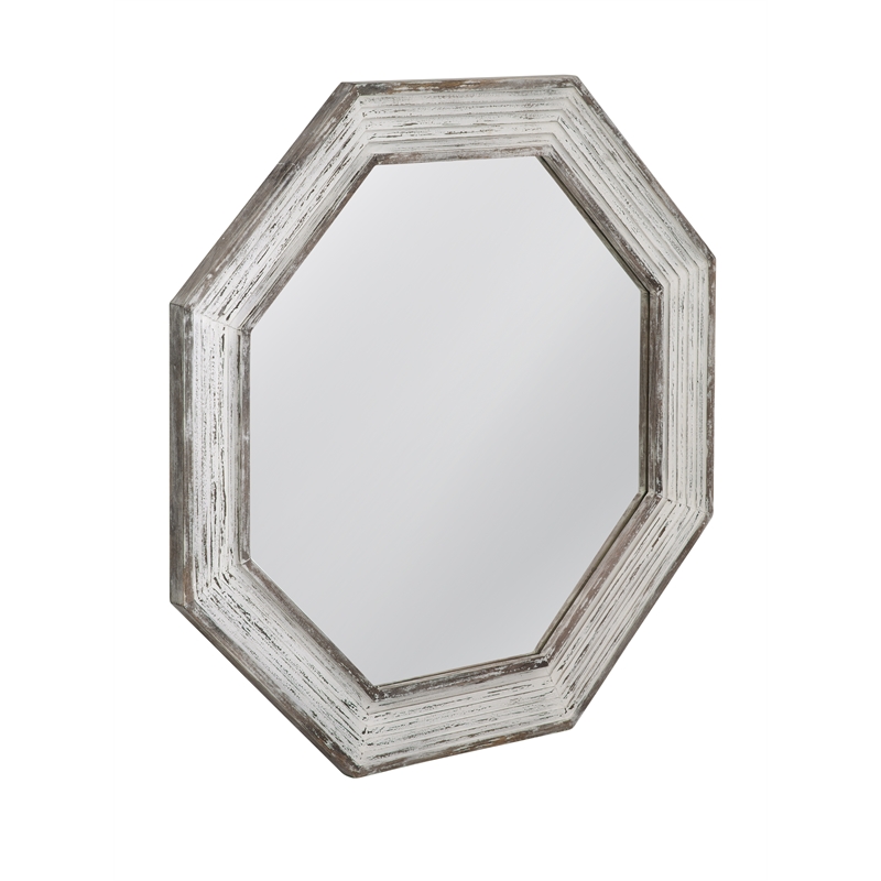 Pemberly Row Modern Coastal Octagonal Wall Mirror in White Wash