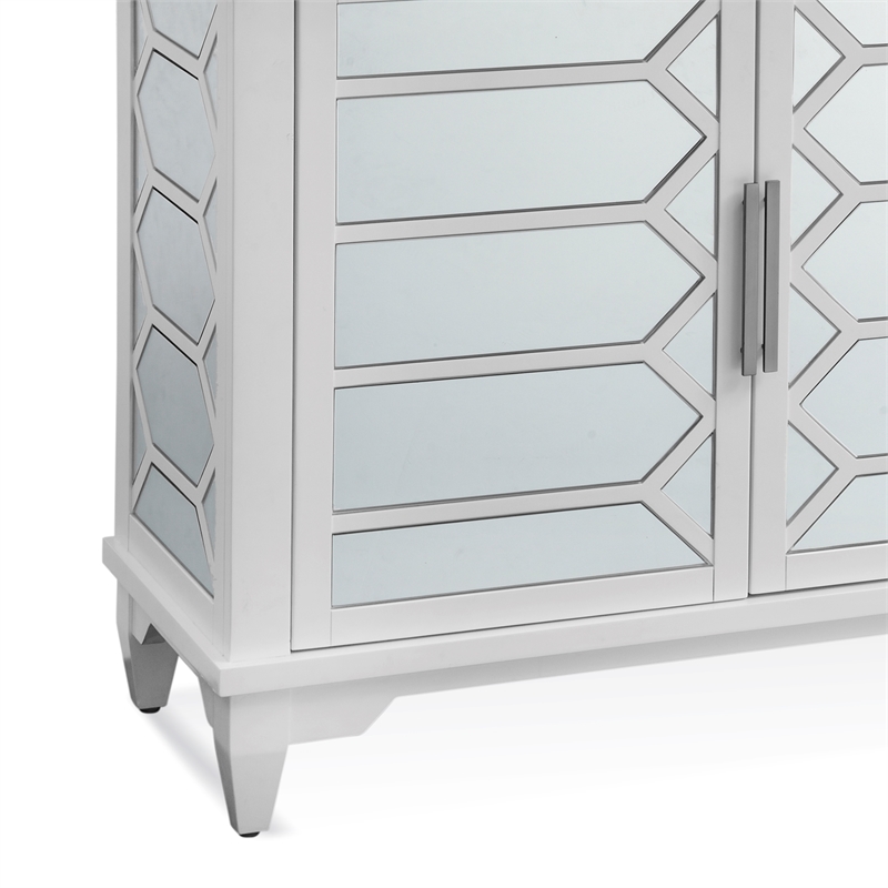 Pemberly Row 4-Door White Server with Mirror Glass and Nickel