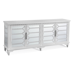 Pemberly Row 4-Door White Server with Mirror Glass and Nickel