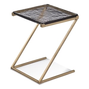 Pemberly Row Modern Poured Glass Scatter Table in Liquid Gold Iron