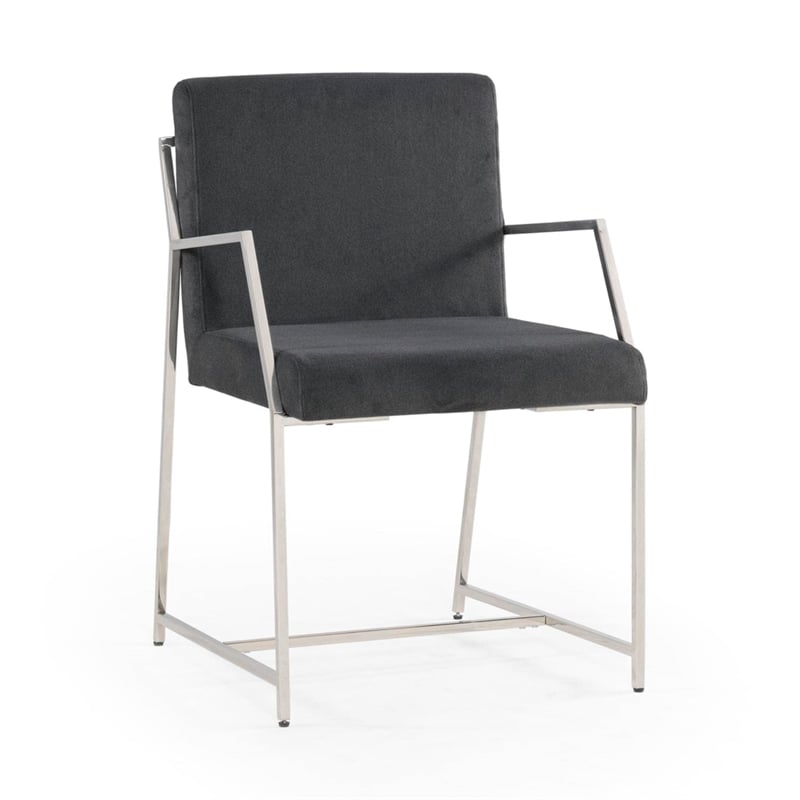 Pemberly Row Polished Stainless Steel Dining Chair in Dark Gray