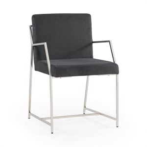 Pemberly Row Polished Stainless Steel Dining Chair in Dark Gray